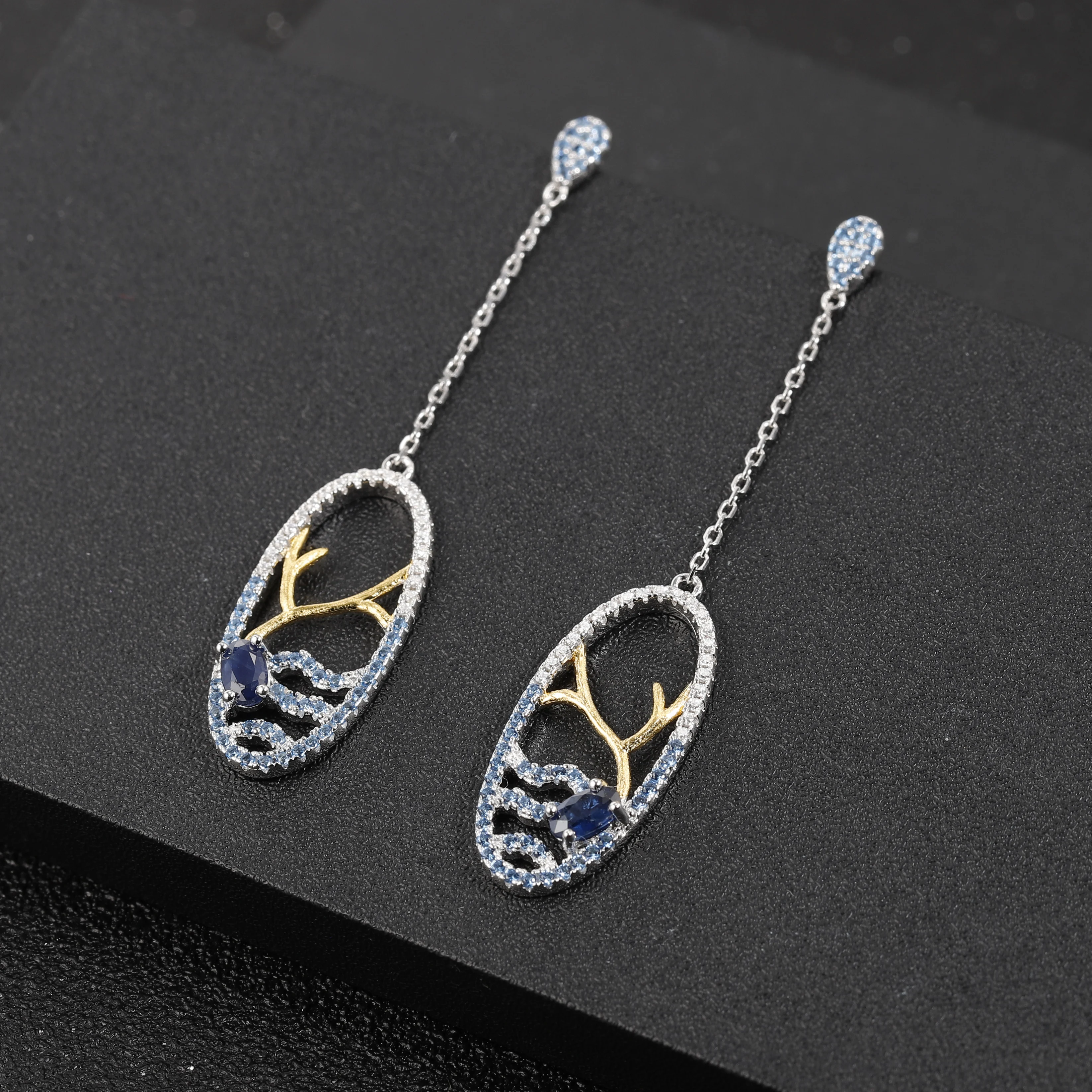 Серьги подвески женские из серебра 925 пробы с овальным