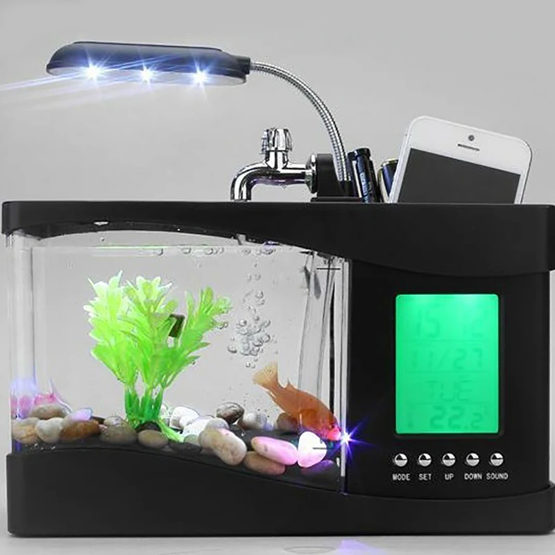 Аквариумный мини аквариум со светильник кой ЖК экран и часы аквариумное