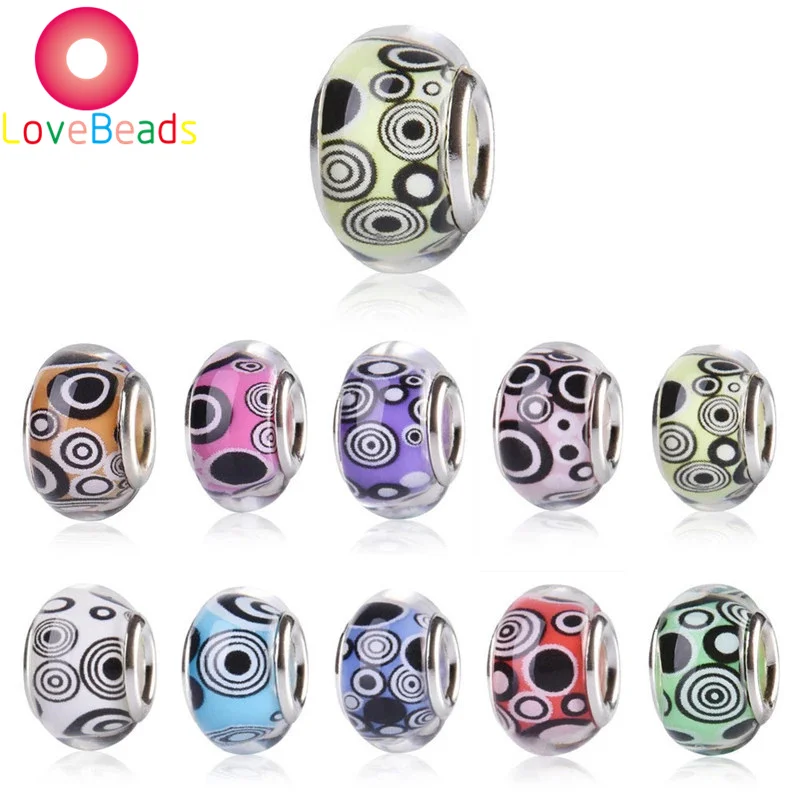 

10Pcs Color Round Cute Evil Eye Large Hole European Beads Fit Pandora Bracelet Sake Chain Spacer Women DIY Jewelry Beads Charms