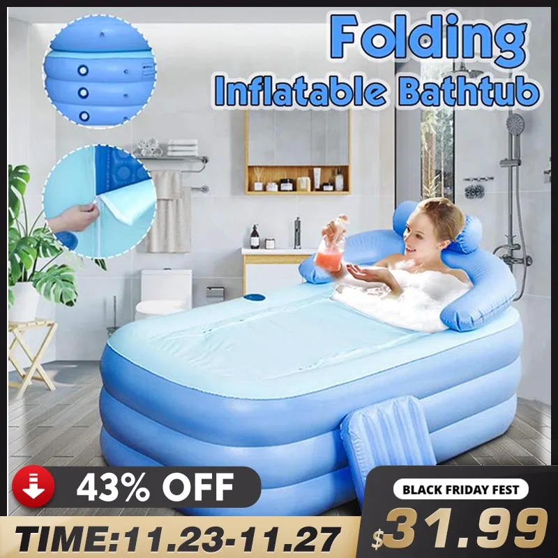Складная надувная Ванна большого размера из ПВХ синего цвета 160*84*64 см для