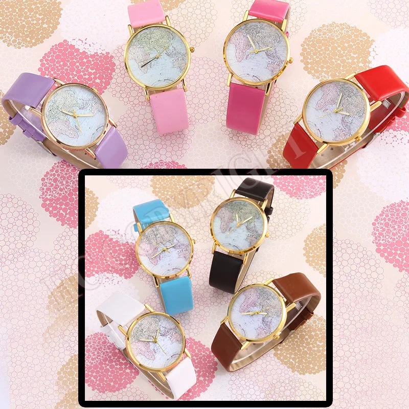 8 цветные часы с картой мира женские и мужские винтажные аналоговые кварцевые из