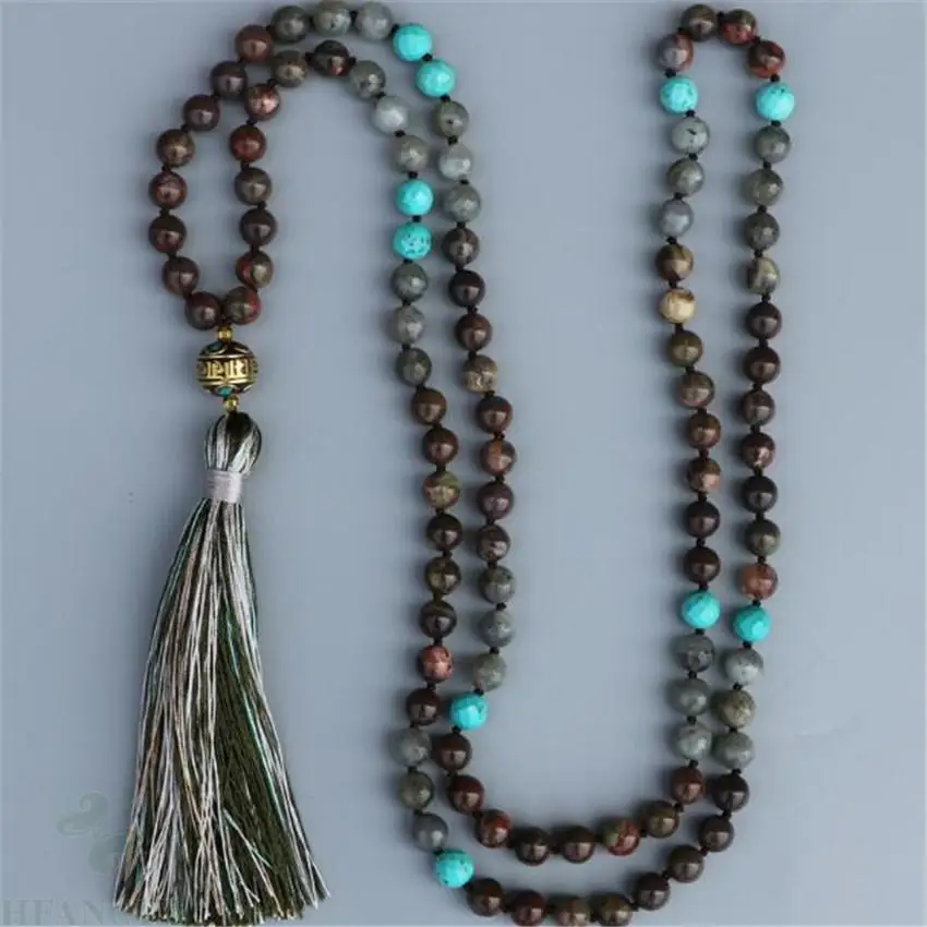 

8mm spectrolite Onyx Gemstone 108 Beads Tassels Mala Necklace Wrist Meditation Bless Healing DIY Wristband Lucky Buddhism Chakas