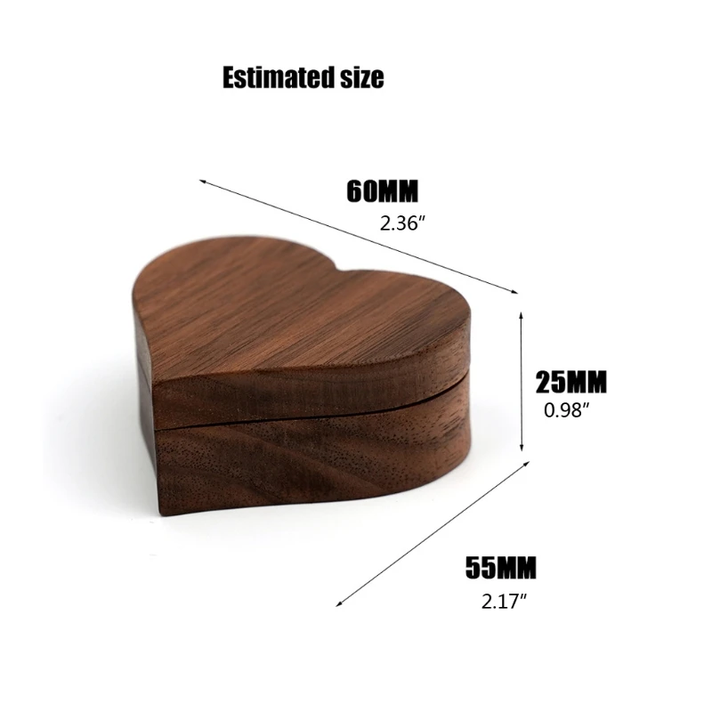 

Heart Shaped Walnut Wood Ring Box Proposal Engagement Ring Holder Velvet Soft Interior Jewelry Ring Earrings Wooden Box