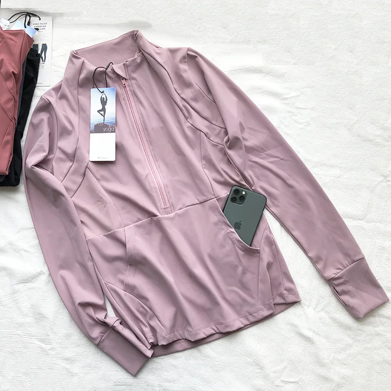 Women Athletic Sport Shirts Slim Fit Long Sleeve Fitness Coat Yoga Crop Tops Thumb Hole T-Shirts Gym Jacket Workout Sweatshirts