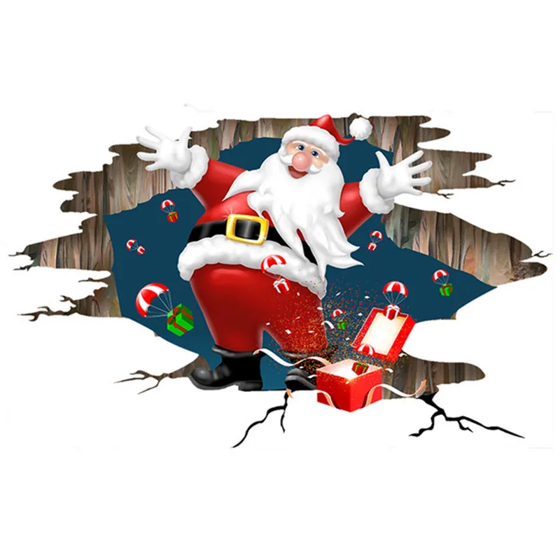 3d поврежденная стена небо Санта Клаус виниловые наклейки плакат стены стикеры