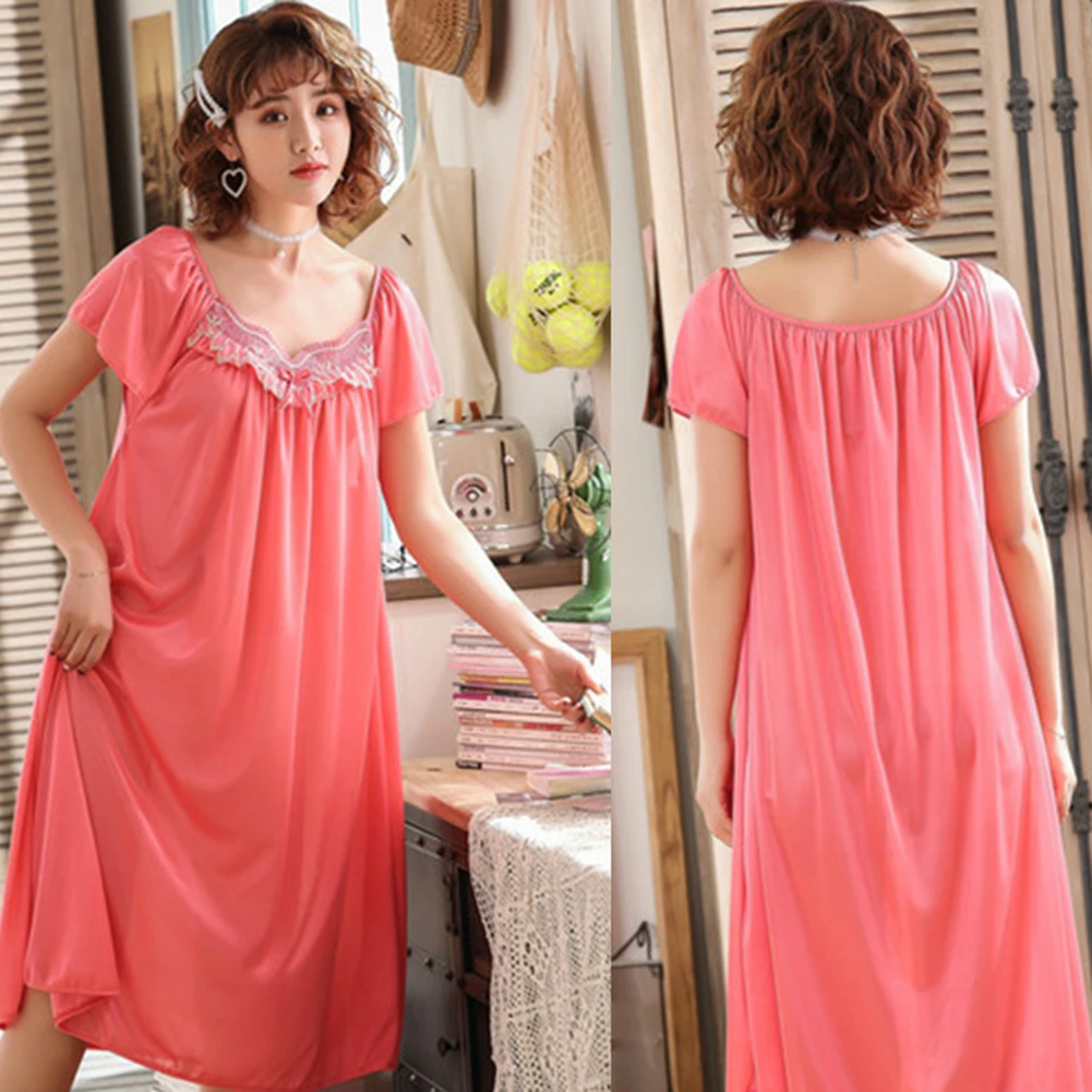 

Sexy Wome Breathable Oversized Short Sleeve Midi Night Dress Sleepwear Pajama