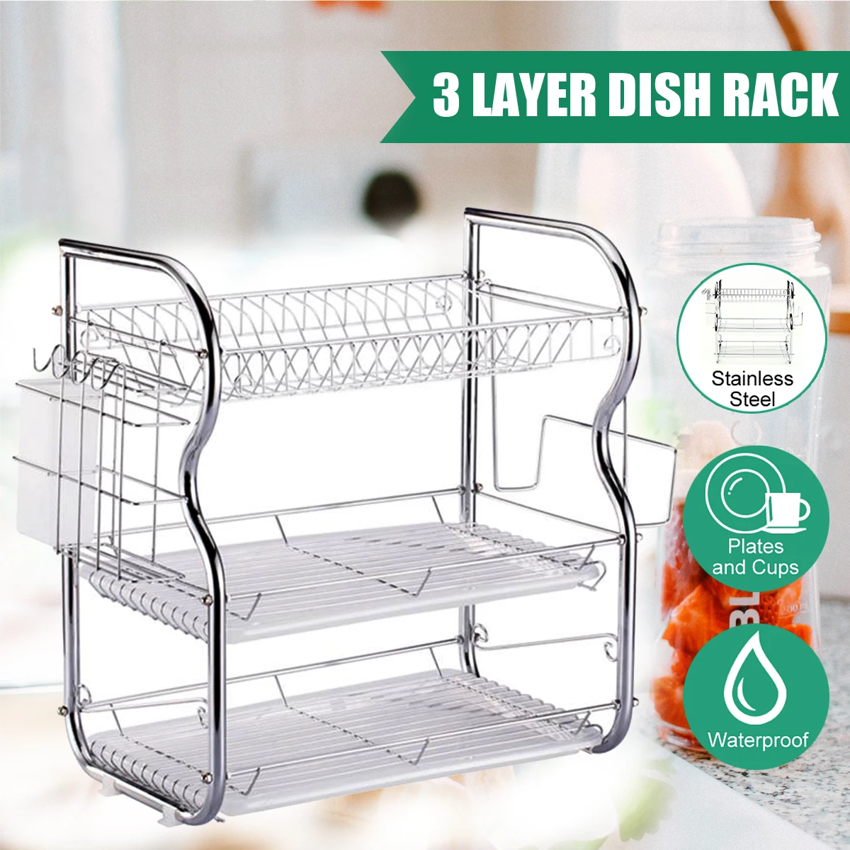 

3 Layers Multi-use Stainless Steel Tableware Sink Drain Rack Dish Rack Folding Kitchen Drain Rack Drying Storage Rack Silver