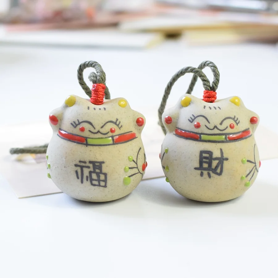 Lucky Cat Bell Wind Chimes Pendant Home Decoration Ornament Crafts Japanese Style Ceramic Frosted Chinese | Дом и сад