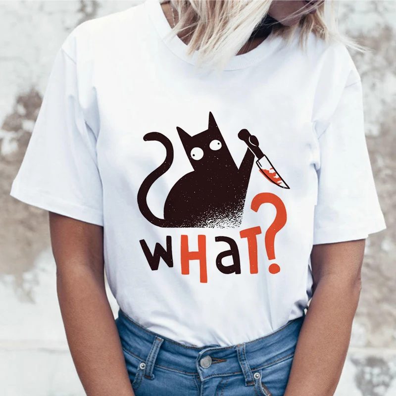 Женская футболка Kawaii Cat смешной мультфильм Harajuku Ullzang Милая 90 х модная в Корейском