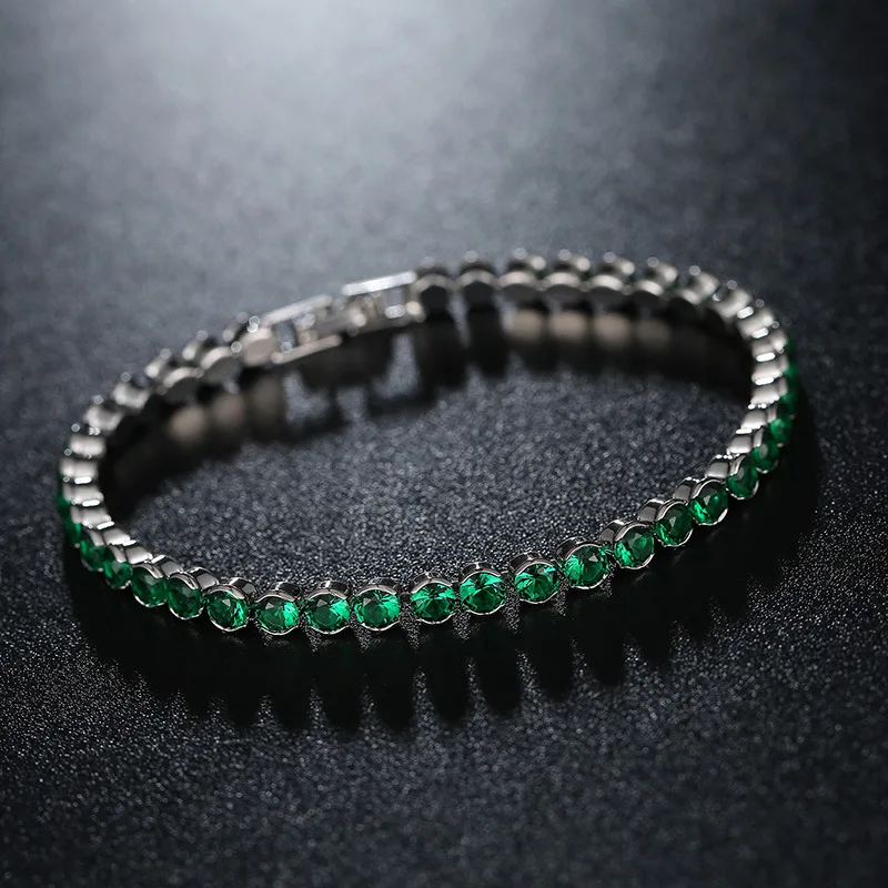 Женские теннисные браслеты 4 мм с фианитом браслет серебряного цвета зеленого и