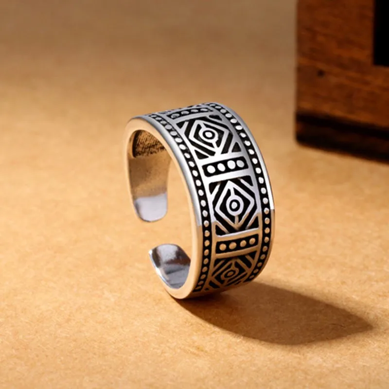 YIZIZAI Tibetan Silver Steampunk Vintage Rhomboid Geometric Ring For Men Motorcycle Open Back Ring Adjustable Friendship Gifts