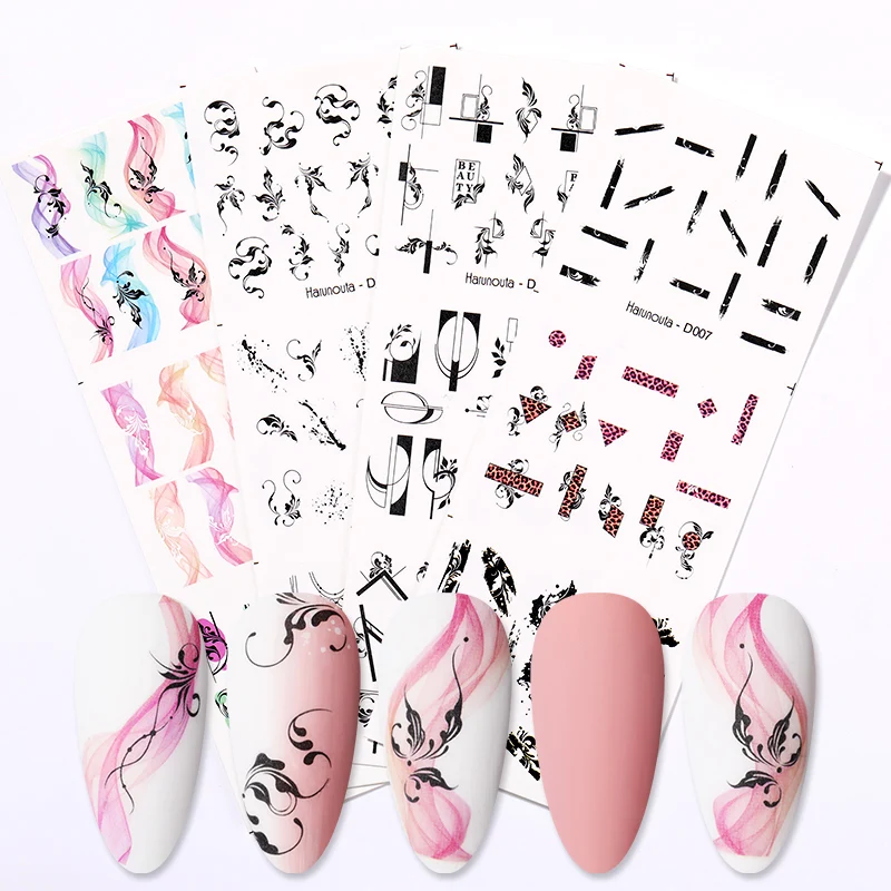 12 листов с яркими весенними цветами лист ногтей Водные Наклейки Абстрактная