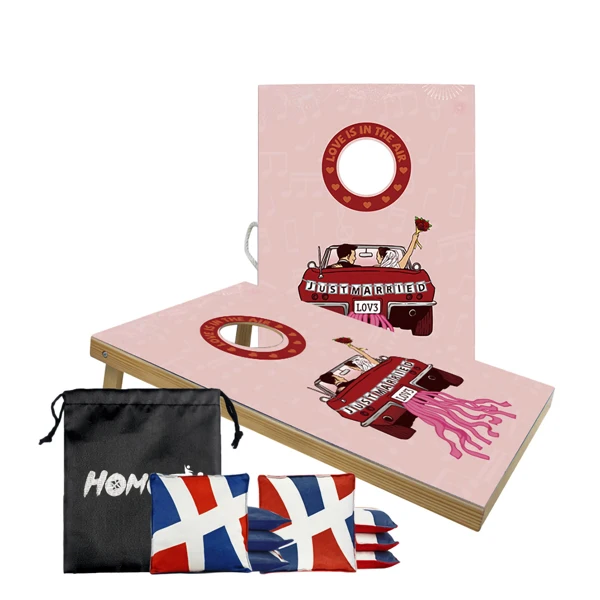 De madera, tableros de Atento boda con 8 bolsas de Cornhole-1