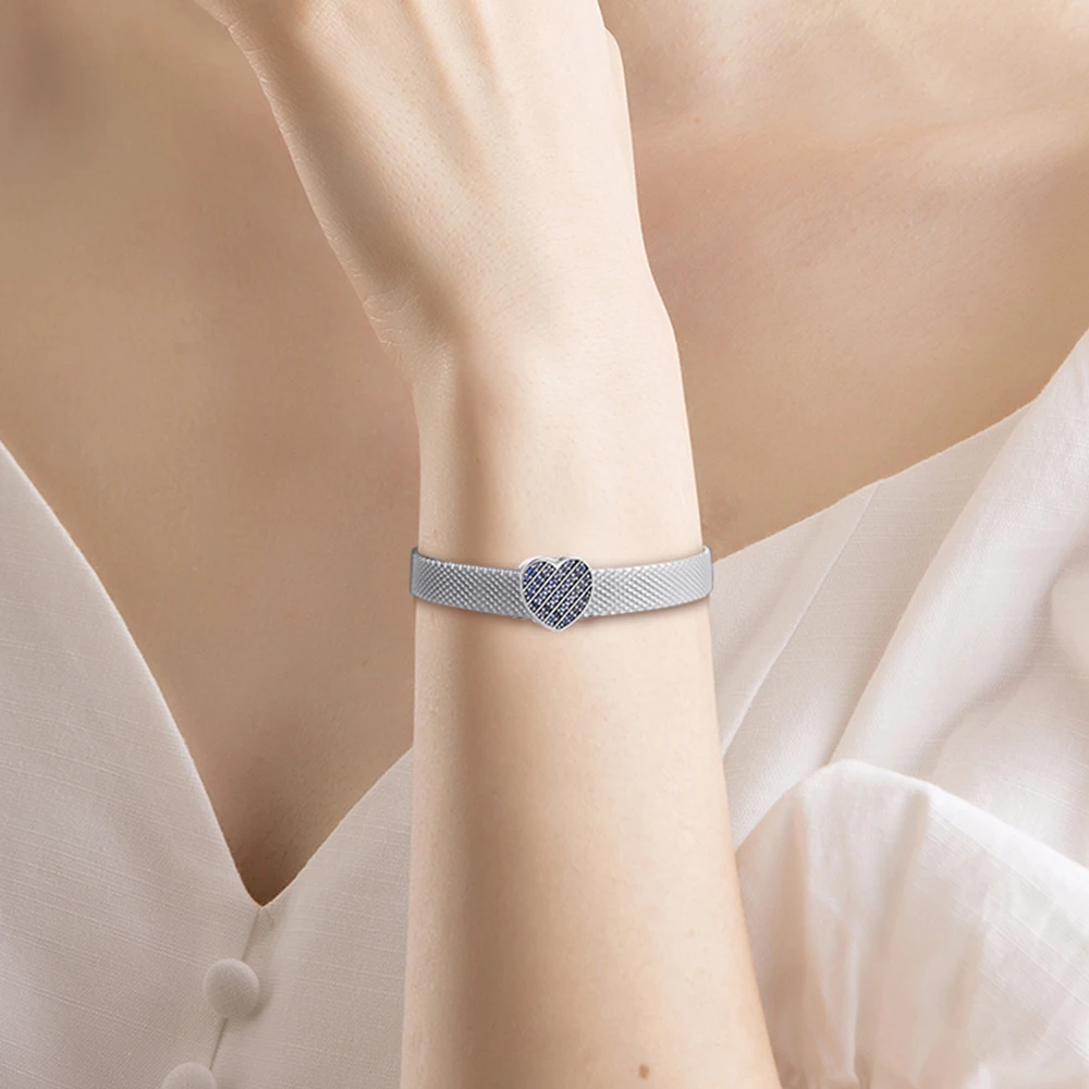 

Reflexions Blue Pave Heart Clip DIY Beads For Jewelry Making Sterling Silver Jewelry Charms Fits Original Charms Chain Bracelets