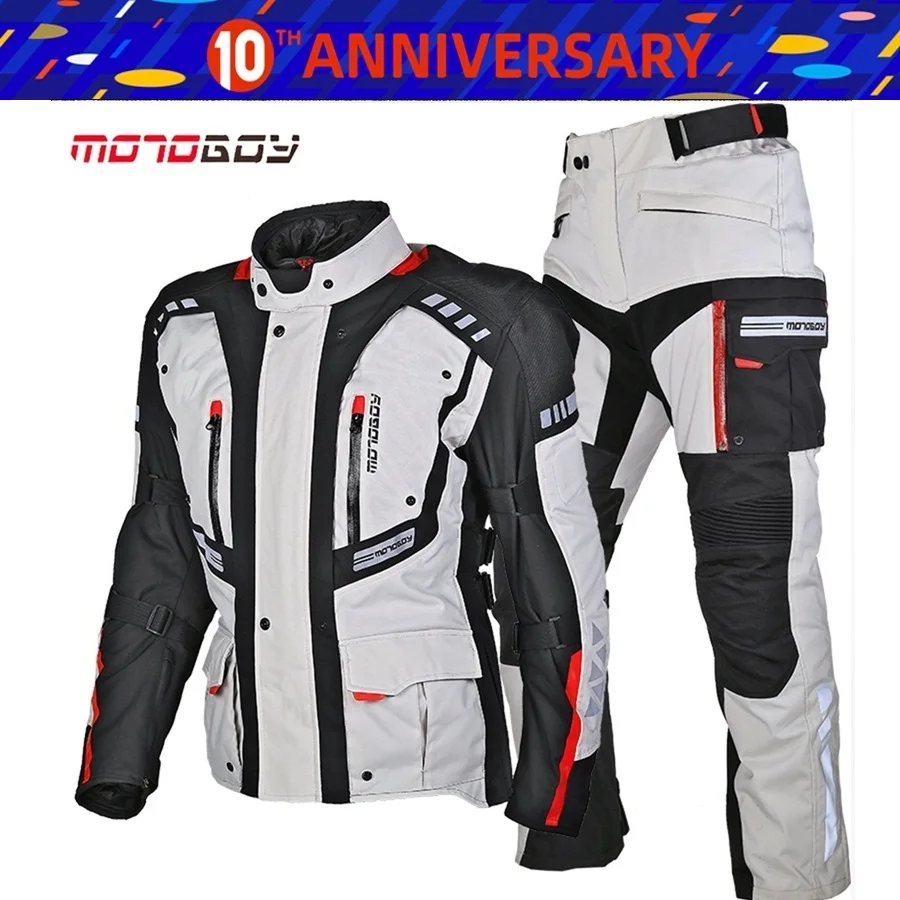 

Free shipping 1set MOTOBOY Motocross Moto Off-road Armor Waterproof Windproof Down Lining Reflective Motorcycle Jacket and Pants