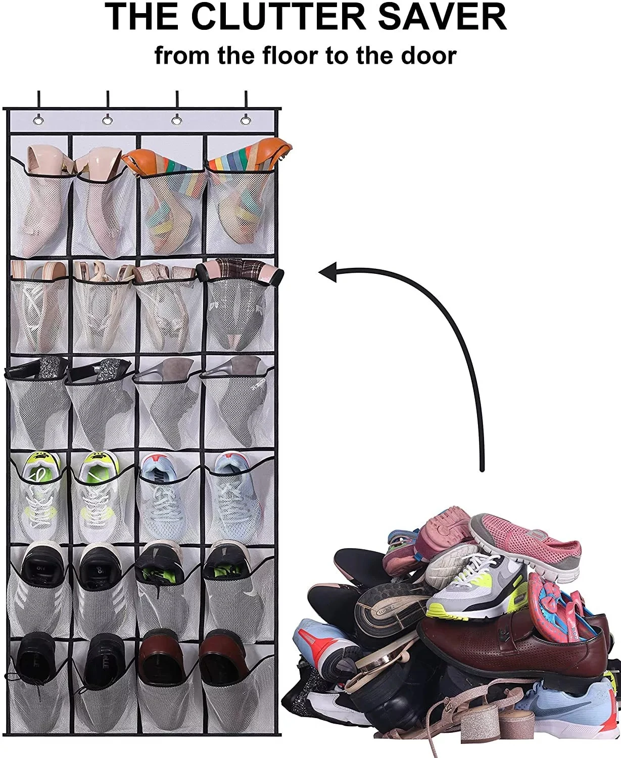 

Hanging Closet Holder Hanger Storage Bag Rack with 24 Large Mesh Pockets bag organizer Over The Door Shoe Organizer