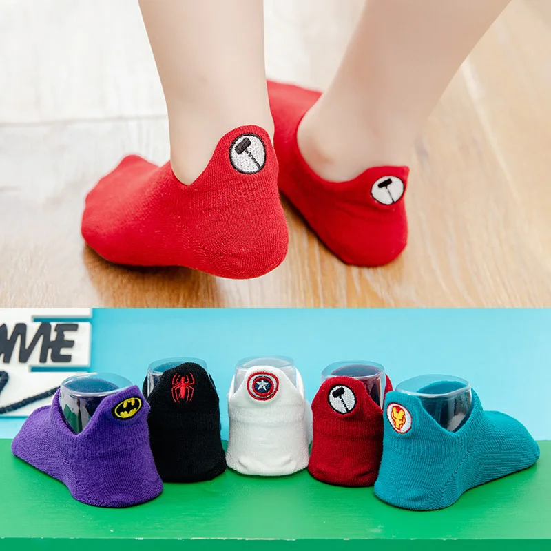 

5Pairs/Set Cartoon Socks Children Cotton Cute Shallow Mouth Embroidery Anti Slip Socks Baby