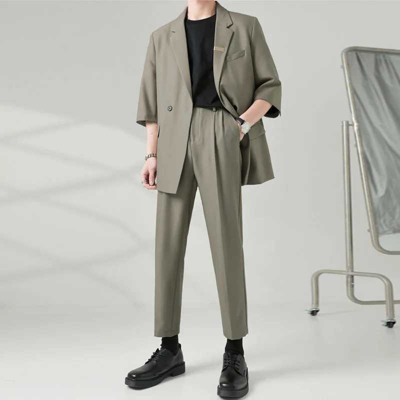 

Костюм мужской из пиджака и брюк, уличная одежда, шикарный модный деловой Повседневный Блейзер, пиджак и брюки, костюм на свадьбу, пальто и брюки