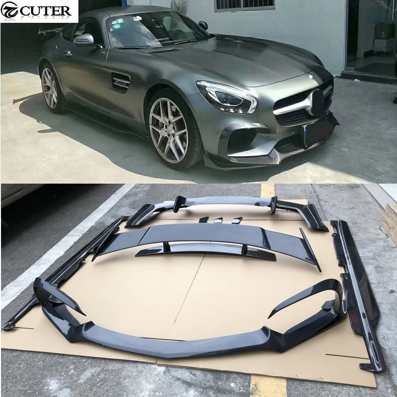Для AMG GT R style углеродное волокно передний бампер для губ задний диффузор боковые