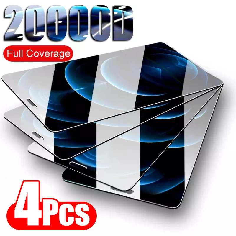 

4Pcs Full Cover Glass On The For iPhone 11 12 13 Pro Max Tempered Glass For iPhone X XR Xs Max 7 8 6 Plus Screen Protector