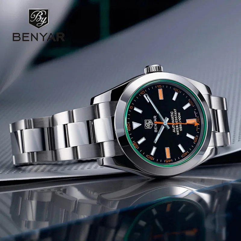 Marca de Luxo 100m à Prova Benyar Relógios Mecânicos Safira Relógio Automático Masculino Dwaterproof Água Esporte 5176 2021 Men