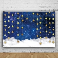 laeacco blue starry gold stars baby shower white clouds child birthday party background portrait customized photography backdrop