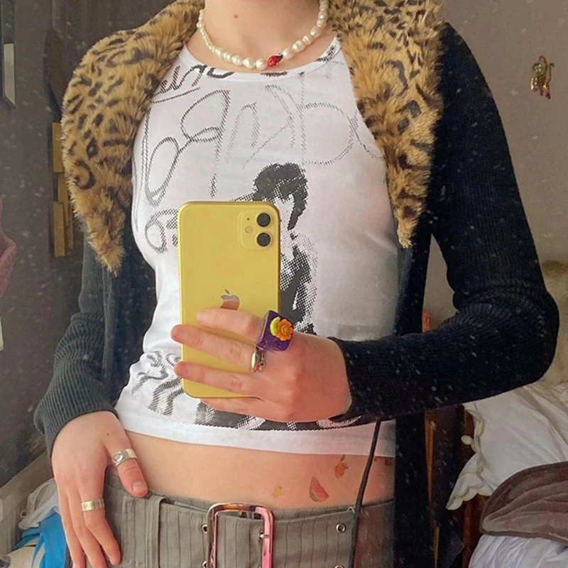 Свитшот женский с принтом в стиле Харадзюку белый топ без рукавов облегающий