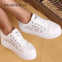 women shoes fashion summer casual shoes white sneakers cutouts lace canvas hollow breathable platform sneakers tenis feminino
