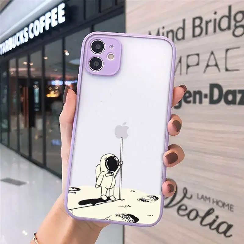

Cartoon astronaut cute Phone Cases Matte Transparent for iPhone 7 8 11 12 s mini pro X XS XR MAX Plus cover funda