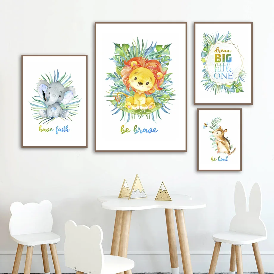 Blester løwe Elefant Maus gross e Zitieren скандинавский постер и Drucke Wand Kunst Leinwand Malerei Bilder Junge myadchen