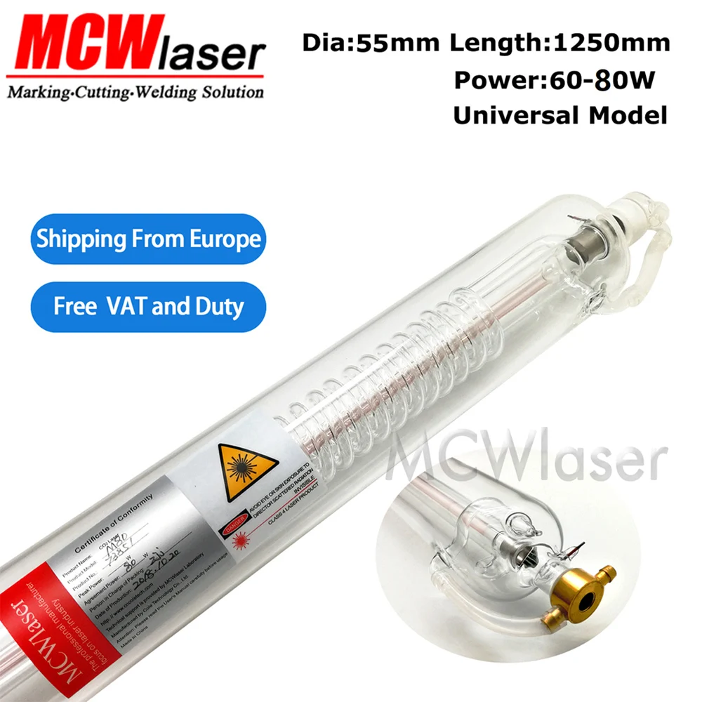 MCWlaser 60W CO2 лазерная трубка диаметром 55 мм для станок лазерной резки и гравировки