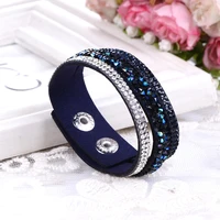 new fashion women blue black leather velvet wrap wristband cuff bangle bracelets punk mix crystal rhinestone bracelet jewelry