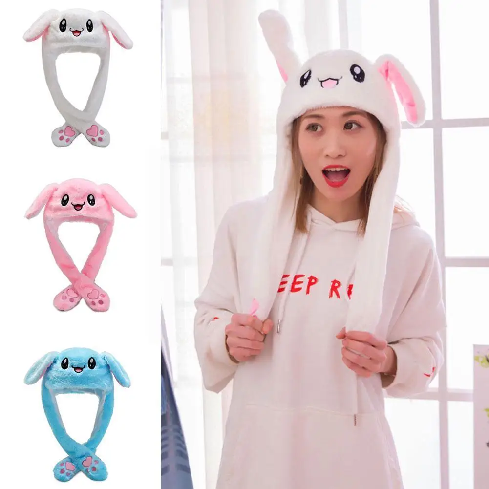 

Cute Bunny Ear Hat Cartoon Movable Ears Rabbit Ear Hat Bunny Plush Cap Winter Hat Kawaii Plush Hat Toys Gift For Women Girl X3h1