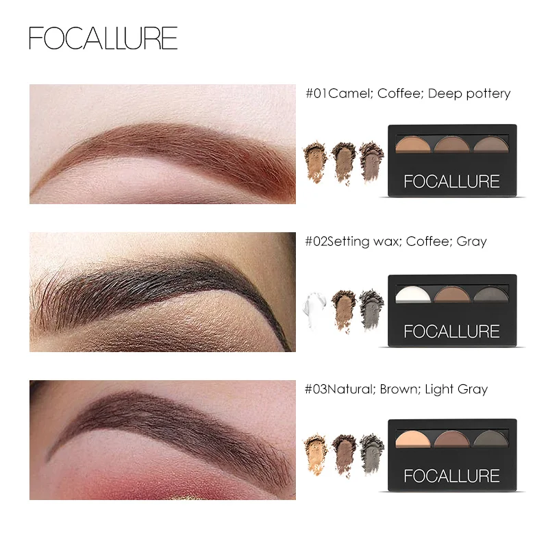 Focallure Eyebrow Powder 3 Colors Eye brow Palette Waterproof and Smudge Proof With Mirror Brushes Inside | Красота и здоровье