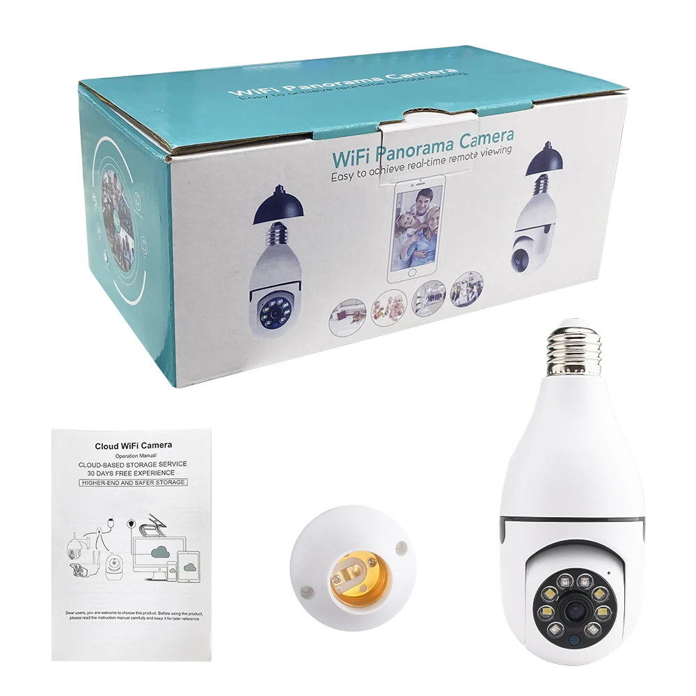 1080p 360 rotate auto tracking panoramic camera light bulb wireless wifi ptz ip cam remote viewing security e27 bulb interface free global shipping