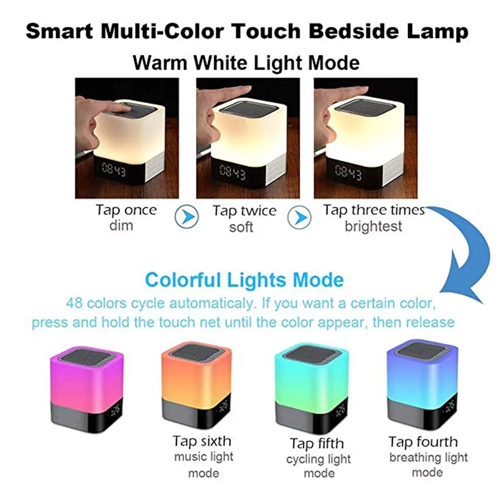 Ночные огни будильник динамик умный сенсорный контроль затемнения RGB LED