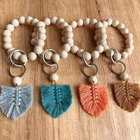 tassel pendant keyring for women wood beads keychain for keys colorful keychain charms accessories wholesale 2021 trend new