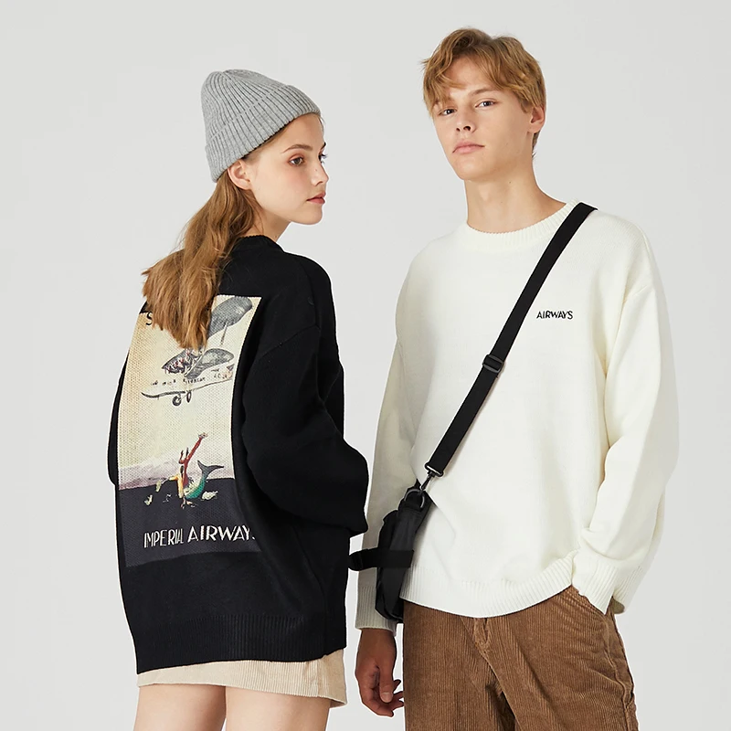 Свитер с принтом пары Мужской трикотажный свитер модный Повседневный пуловер