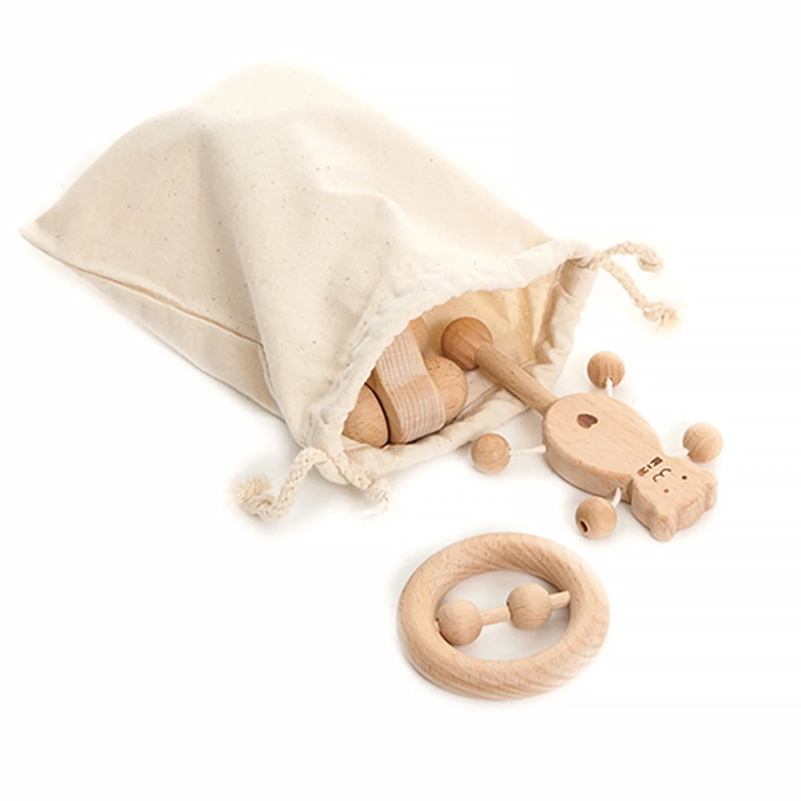 

Wooden Rattle Bear Hand Teething Wooden Ring Baby Rattles Play Gym Montessori Stroller Toy Educational Toys