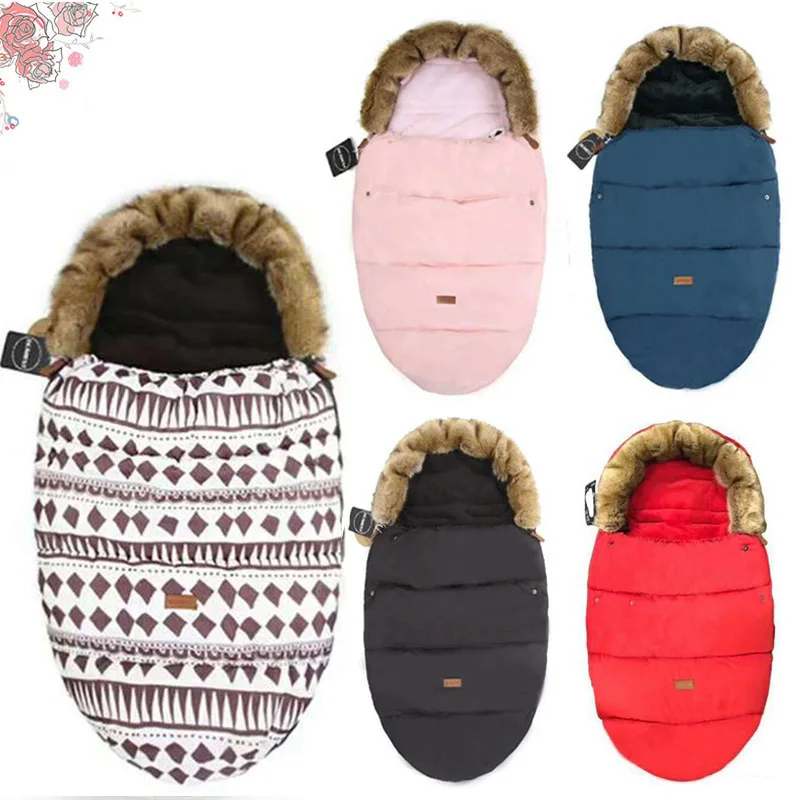

0-3T Winter -30℃ Newborn Down Sleeping Bags Envelope with Fur Winter Baby Stroller Pad Sleepsack Hooded Cute Ear Thick Warm Bags