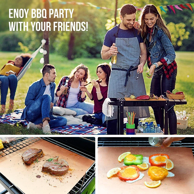 

5 Pcs Non-stick BBQ Grill Mats 15.75*13in Baking Mat Barbecue Outdoor Tools for Cooking Grilling Heat Resistance Easily Cleaned