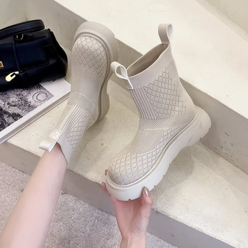 

Женские высокие ботинки-носки, вязаные осенние боевые ботинки на платформе, готические женские ботинки, 2021