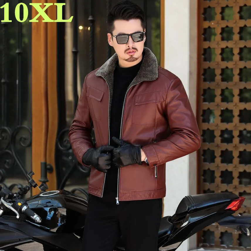 9XL 10XL plus 8XL size 7XL new real for men thick natural winter jacket genuine fur coat plaid sheepskin collar