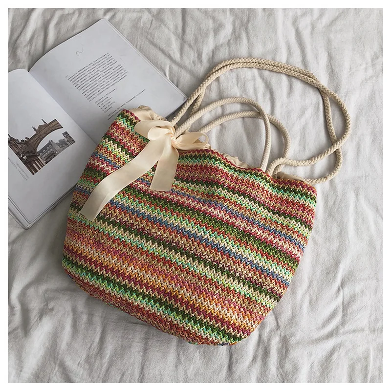 

Woven Shoulder Bag Summer Vacation Casual Bags Women New Fashion Knitted Beach Lady Bag In 2019 Straw Beach Bag Vintage Handmade