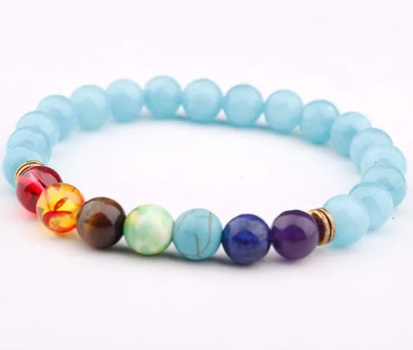

8 мм Синий Панк Многоцветный натуральный агат камень Исцеление Рейки Будда, Йога браслет эластичный регулируемый вулканического камня брас...