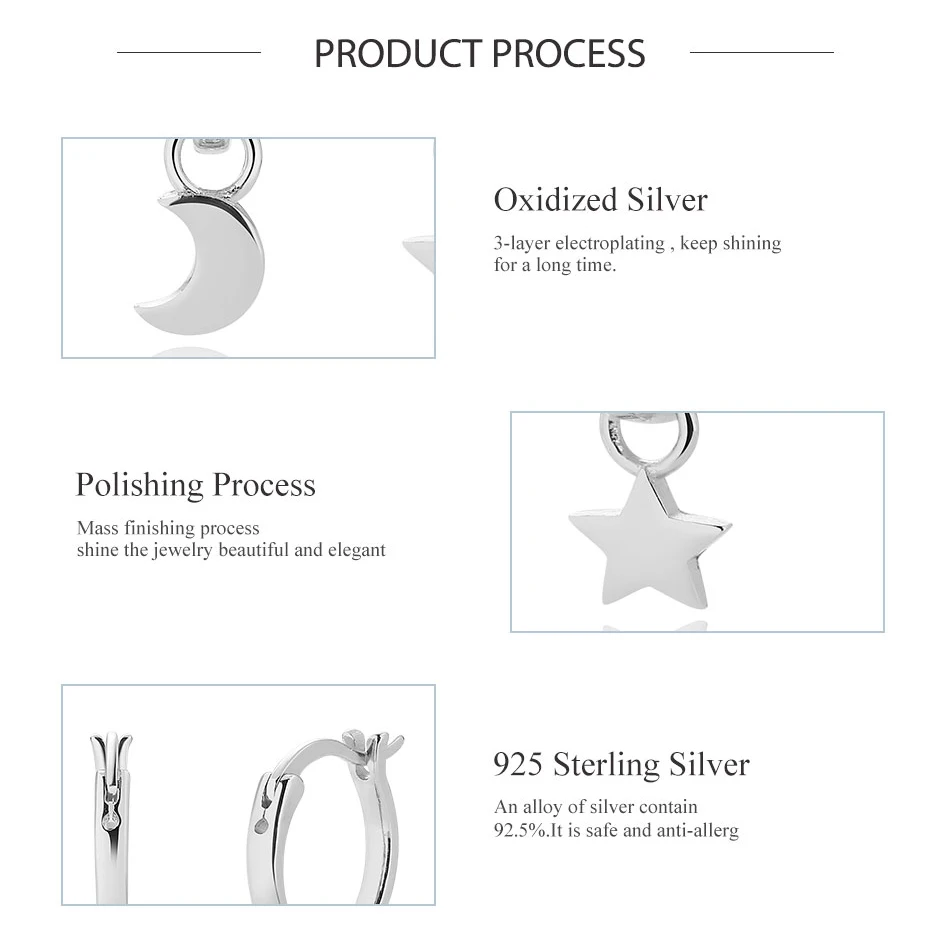 

ELESHE 2020 New Small Moon Star Hoop Earrings 925 Sterling Silver Irregular Earrings for Women Trendy Jewelry pendientes
