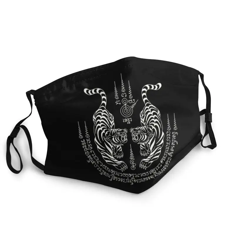 

Twin Tiger Sak Yant Tattoo Mouth Face Mask Adult Dustproof Thailand Muay Thai Mask Protection Washable Respirator Muffle