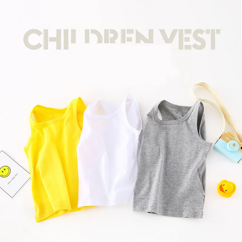 Детский жилет для мальчиков и девочек летний однотонный хлопковая футболка