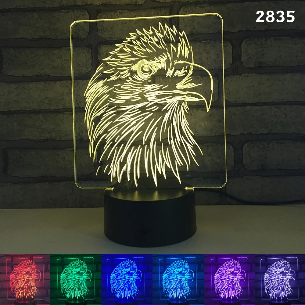 3D ночник с орлом лошадью тигром слоном крысой попугаем животными акриловый лазер