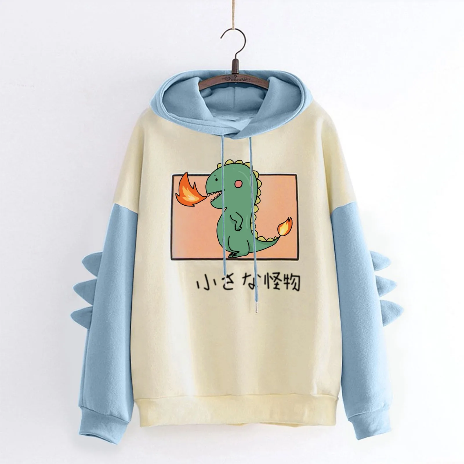 Hoodies Women Fashion Splice Dinosaur Print Sweatshirt Tops Long Sleeve Harajuku Clothes Streetwear Women Oversized Hoodies